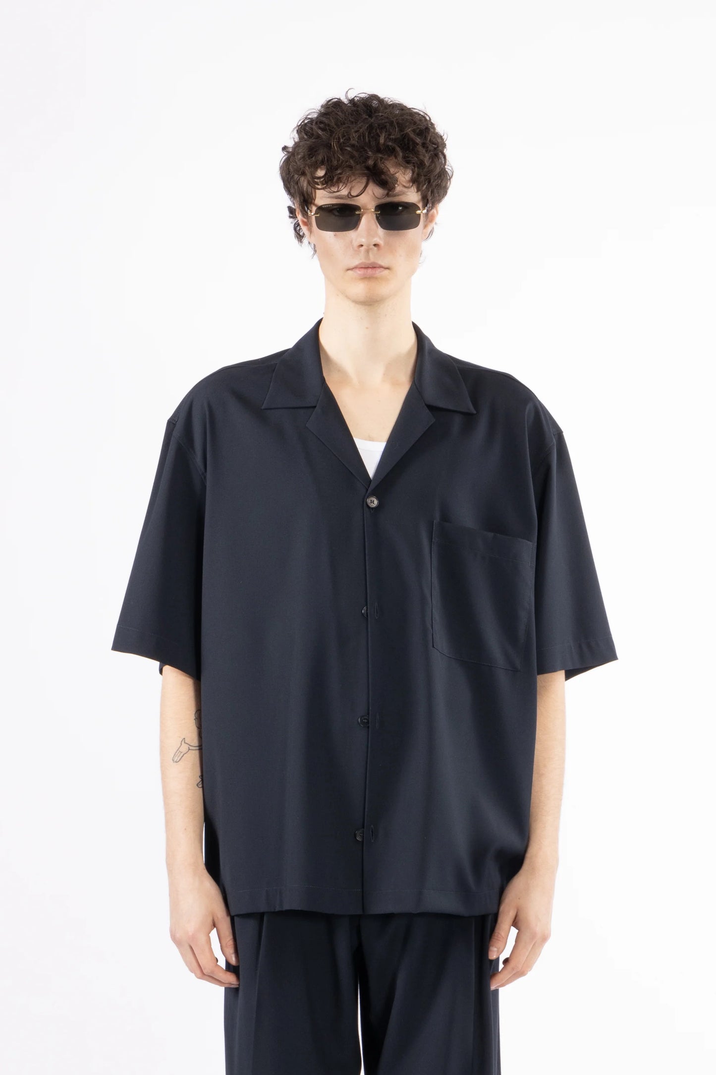 Camicia morbida collo aperto - Blu