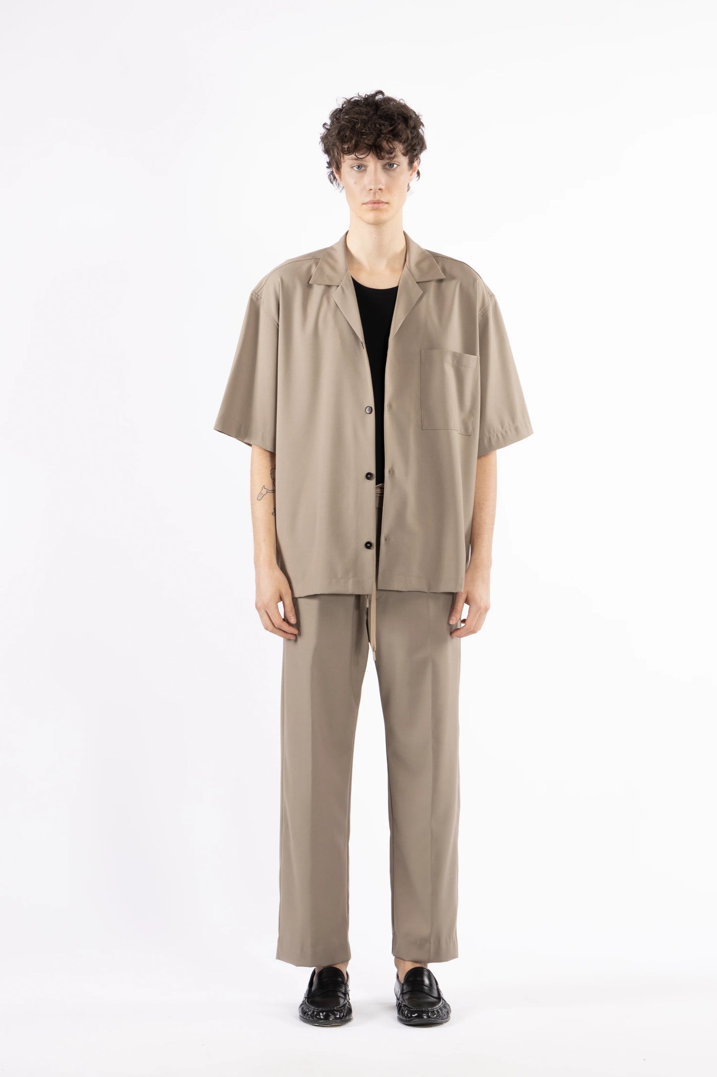 Camicia morbida collo aperto - Taupe