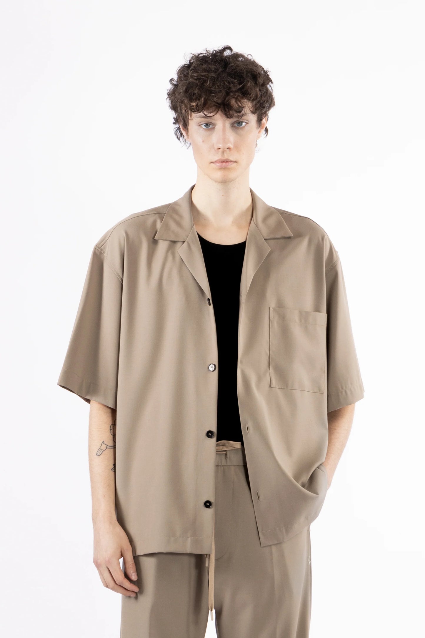 Camicia morbida collo aperto - Taupe