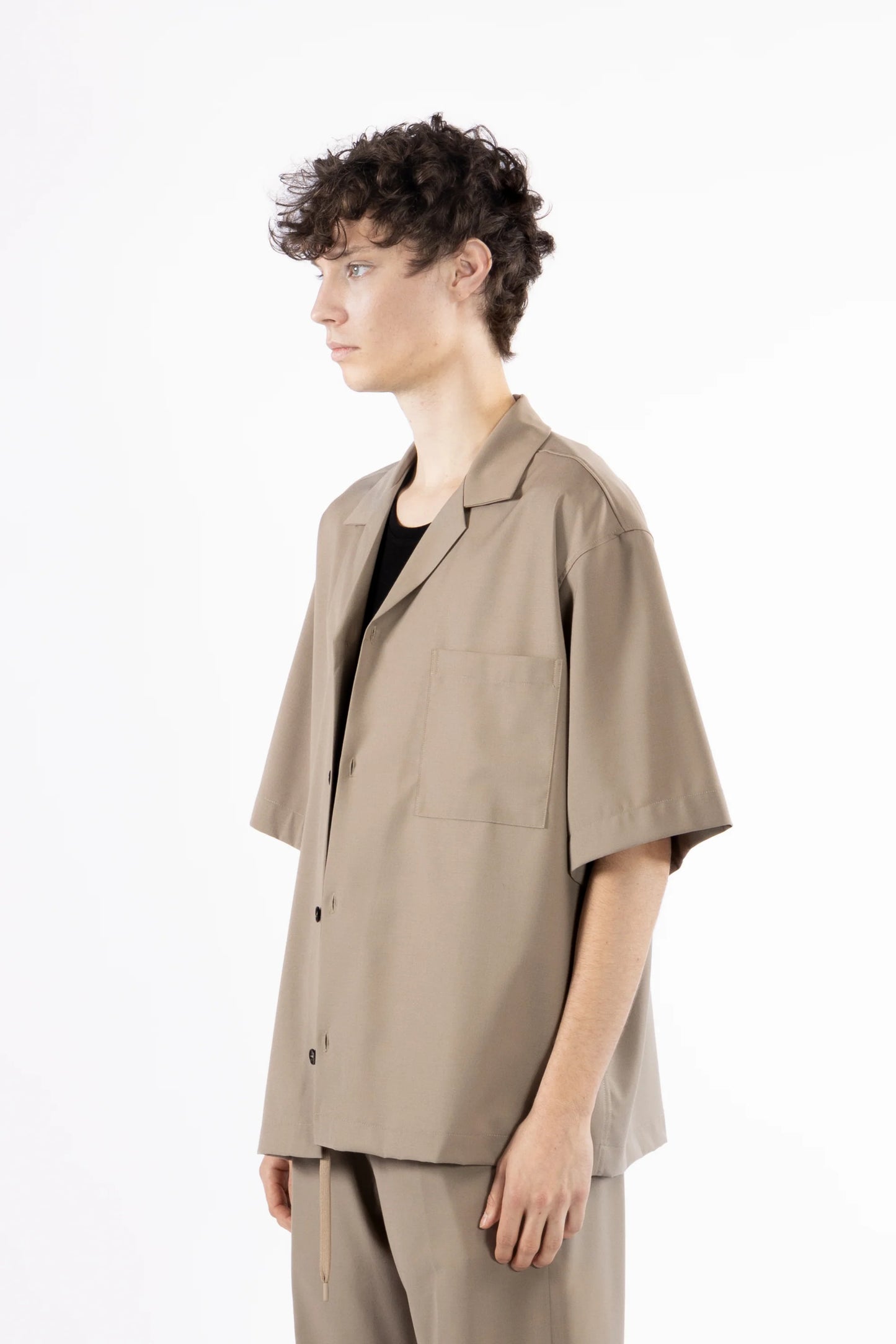 Camicia morbida collo aperto - Taupe