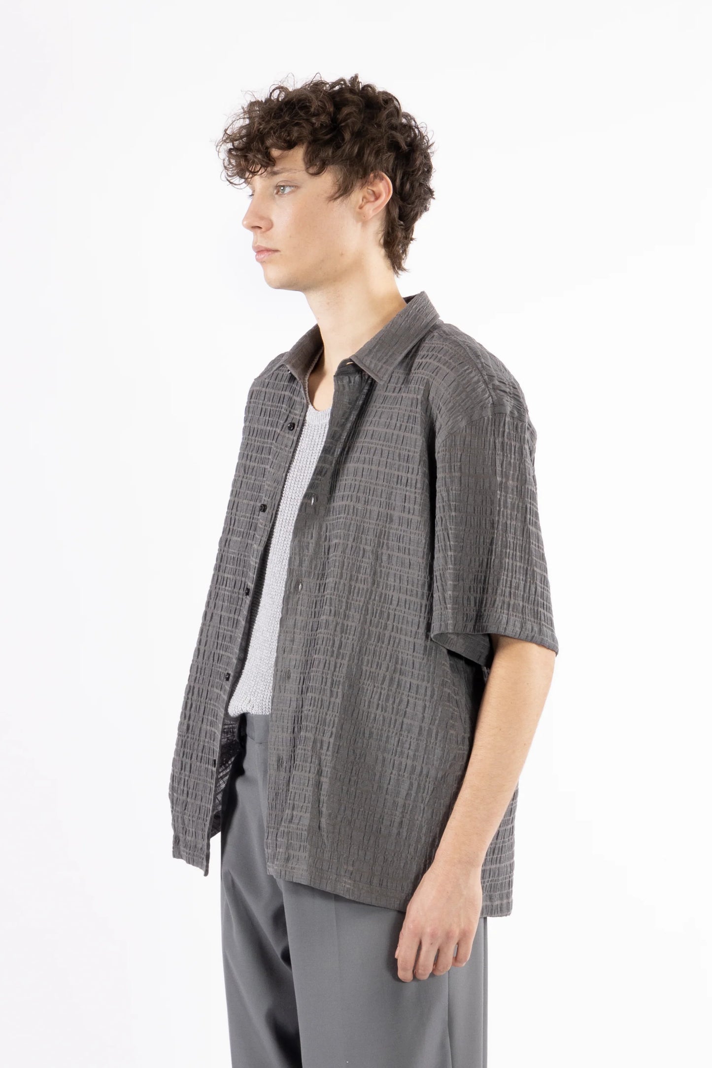Camicia jacquard maniche corte - Grigio