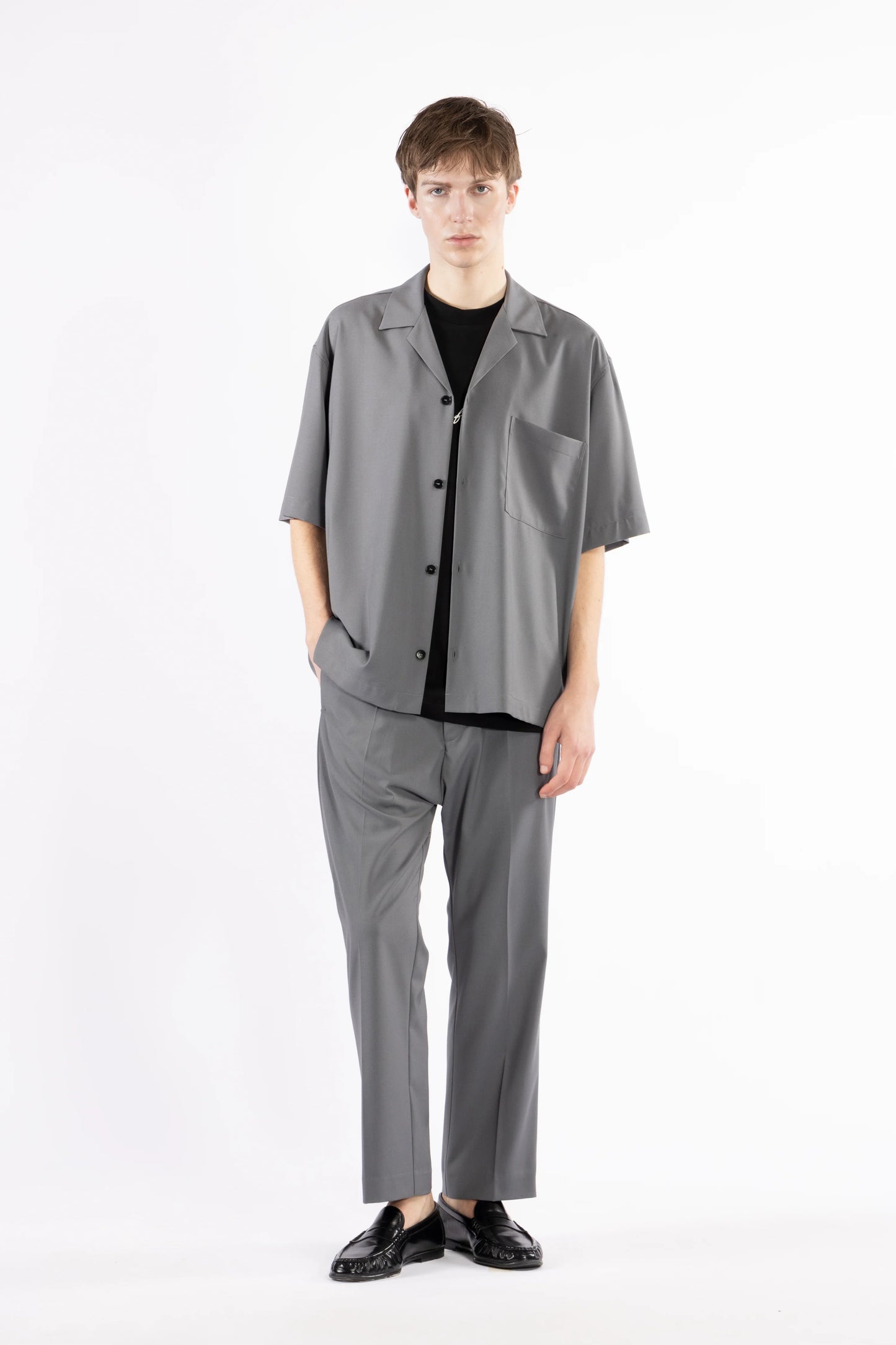 Camicia morbida collo aperto - Grigio