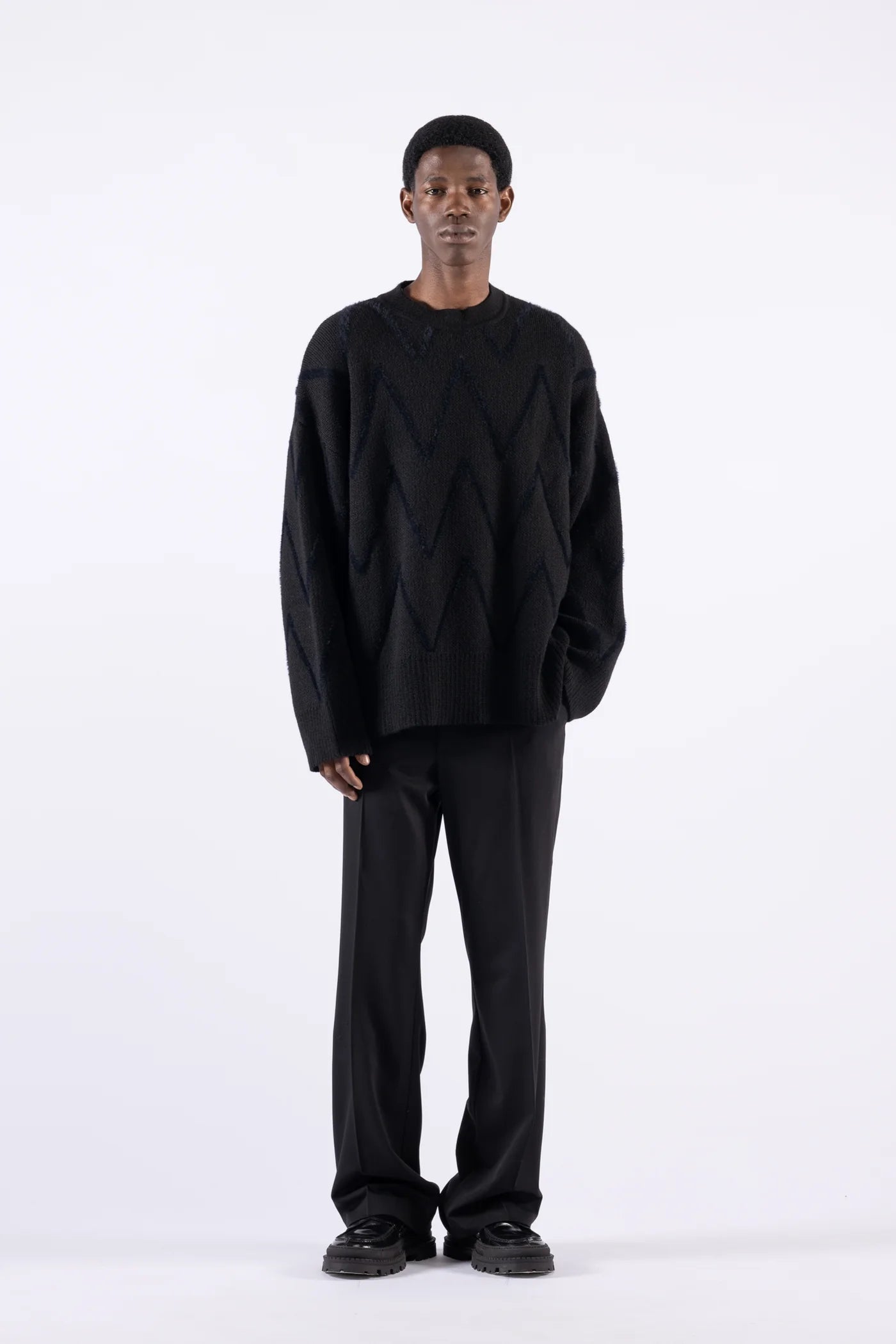 Pantalone flare in misto lana - Nero