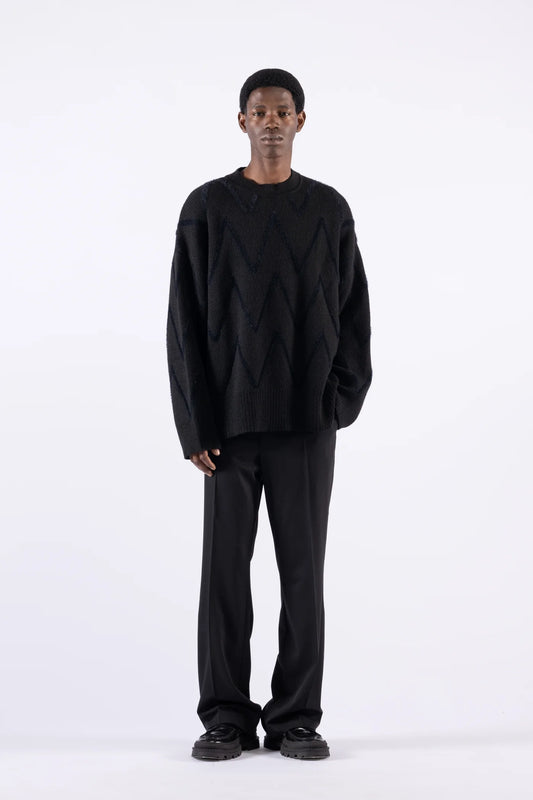 Pantalone flare in misto lana - Nero