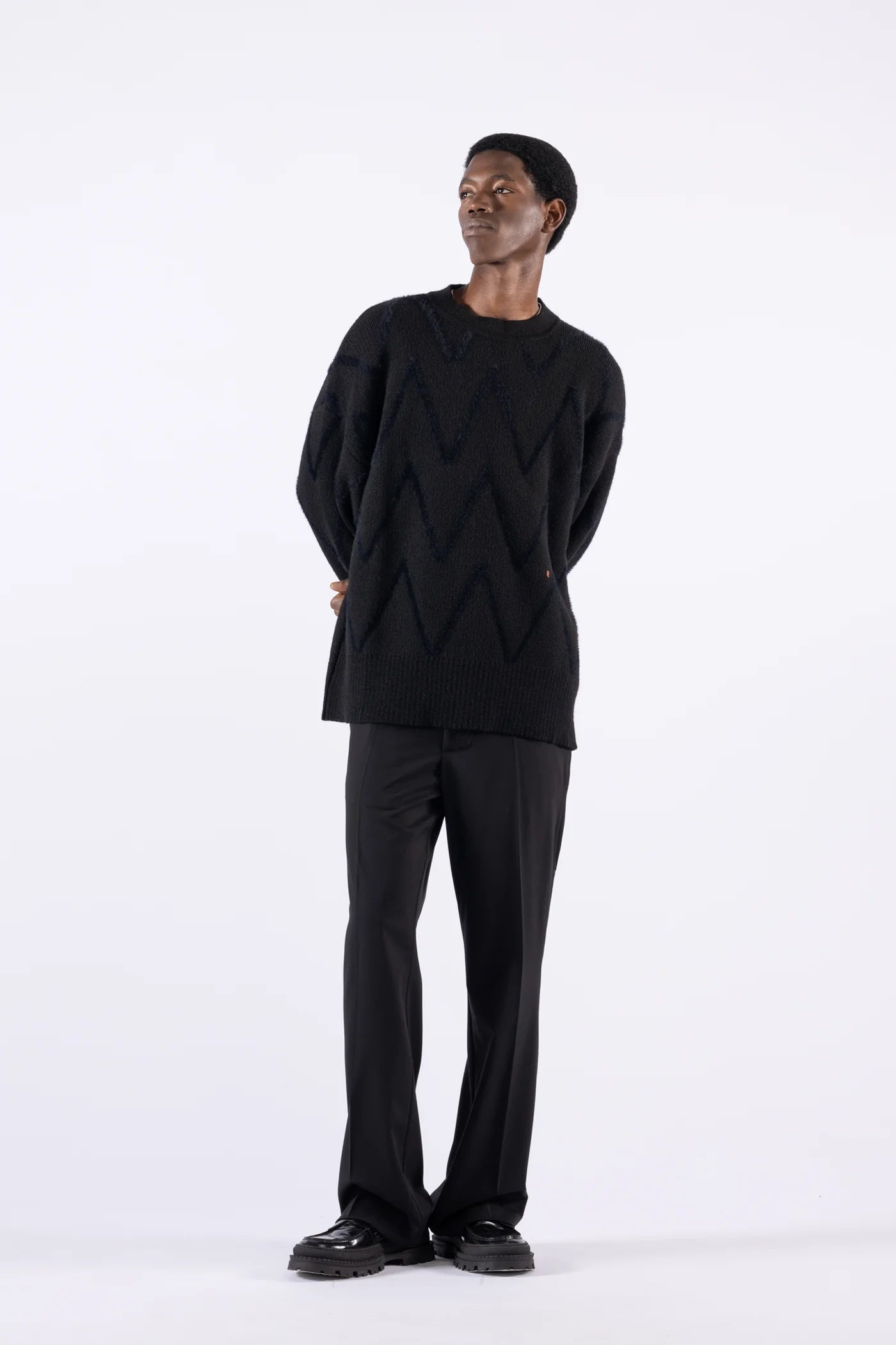 Pantalone flare in misto lana - Nero