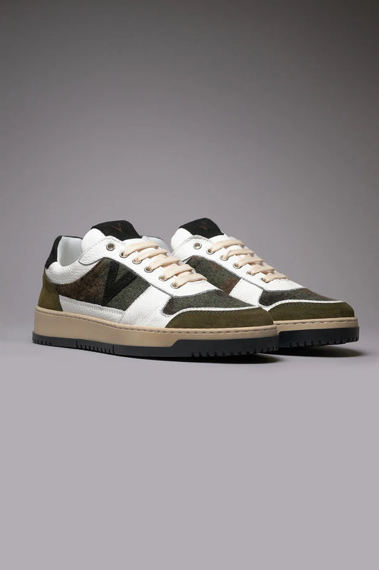 College - Sneakers bicolor nero e verde militare con inserti in tessuto