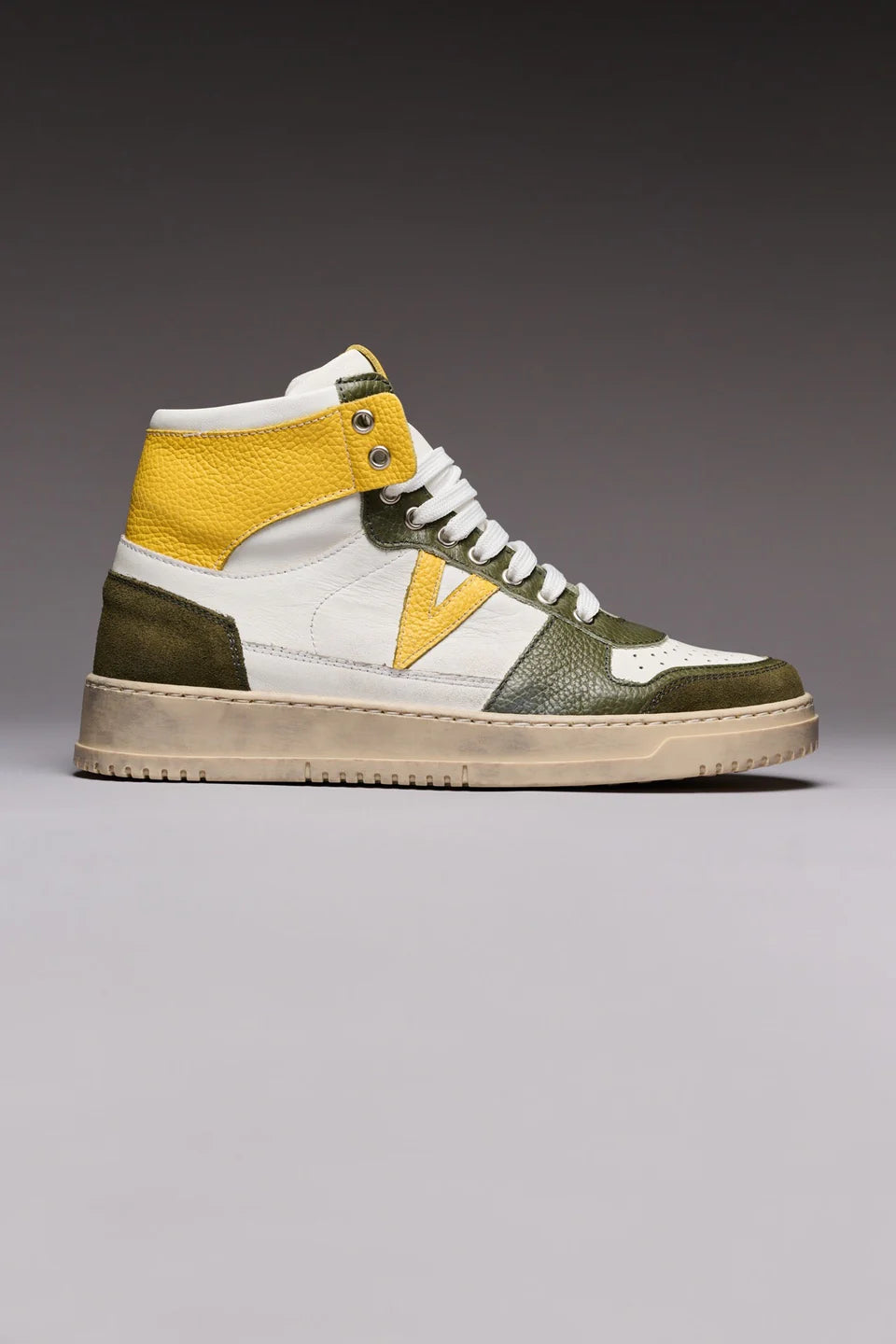 College High - Sneakers alte bicolor verde militare e senape