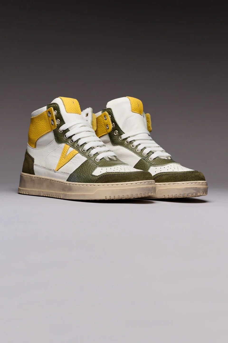 College High - Sneakers alte bicolor verde militare e senape