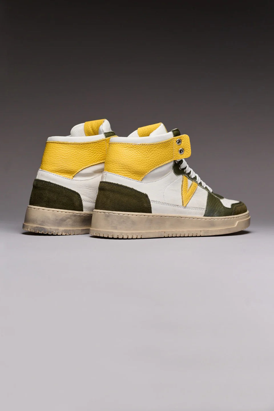 College High - Sneakers alte bicolor verde militare e senape