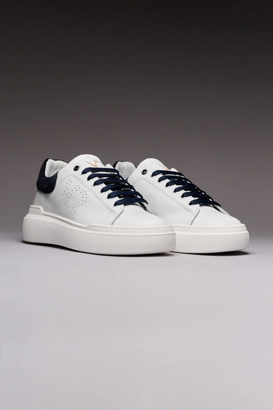 HAMMER - Sneakers a suola alta in pelle martellata con retro scamosciato e lacci blu