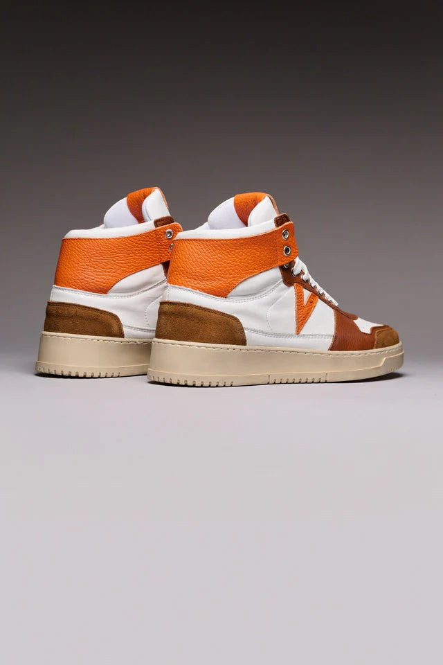 College High - Sneakers alte bicolor cuoio e arancio