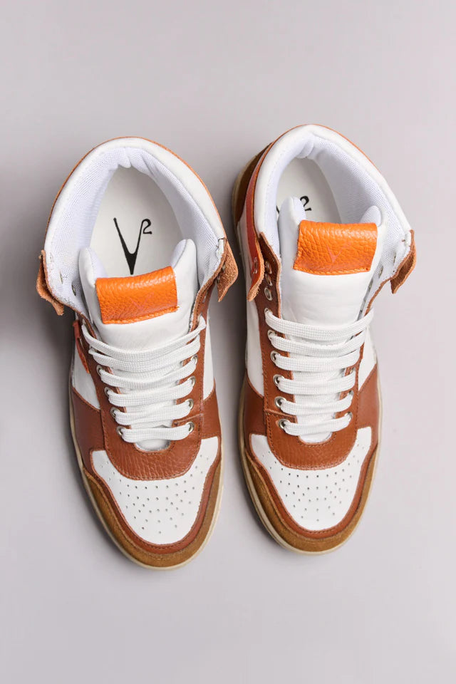 College High - Sneakers alte bicolor cuoio e arancio